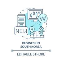 Geschäft in Südkorea Türkis Konzept Symbol. schnelles wirtschaftliches wachstum abstrakte idee dünne linie illustration. isolierte Umrisszeichnung. editierbarer Strich. Roboto-Medium, unzählige pro-fette Schriftarten verwendet vektor