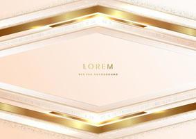 abstrakte cremefarbene 3d-moderne luxusschablone und goldpfeilhintergrund mit goldenem glitzerlinienlichtfunkeln. vektor