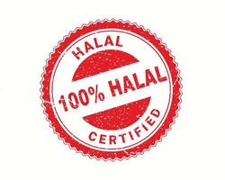 halal certifierad logotyp, stämpel i gummi stil på vit bakgrund. rund stämpel för halal mat, dryck och produkter vektor