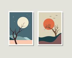 baum sonne und mond wandkunstset vektor