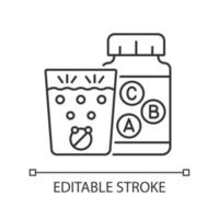 lineares Symbol für Vitamin Brausetabletten. wasserlösliche Tabletten. Multivitamine für eine bessere Gesundheit. dünne linie anpassbare illustration. Kontursymbol. Vektor isoliert Umrisszeichnung. editierbarer Strich