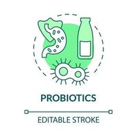 probiotika grönt koncept ikon. tarm vänliga produkter för välbefinnande abstrakt idé tunn linje illustration. isolerade konturritning. redigerbar linje. roboto-medium, otaliga pro-bold typsnitt som används vektor