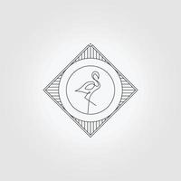 Emblem Flamingo Vogel Linie Kunst Logo Icon Design Vektor Illustration