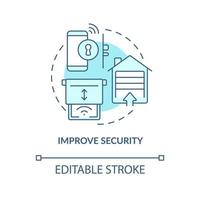 Symbol für blaues Sicherheitskonzept verbessern. gründe für die abstrakte idee der hausautomation dünne linie illustration. isolierte Umrisszeichnung. editierbarer Strich. Roboto-Medium, unzählige pro-fette Schriftarten verwendet vektor