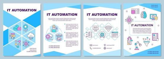 IT-Automatisierungsbroschürenvorlage. Computer Programm. Broschürendruckdesign mit linearen Symbolen. Vektorlayouts für Präsentationen, Jahresberichte, Anzeigen. Arial Black, Myriad Pro Regular-Schriftarten verwendet vektor