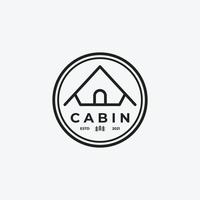 emblem av minimalistisk stuga eller stuga vektor logotyp, linjekonst design illustration av trä lodge