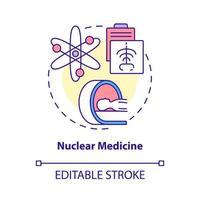 nukleär medicin koncept ikon. kärnenergianvändning abstrakt idé tunn linje illustration. använda radioaktiva material för sjukdomsdiagnostik. vektor isolerade kontur färgritning. redigerbar linje