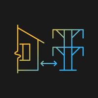 Abstand von elektrischen Linien Gradientenvektorsymbol für dunkles Thema. Zwischenraum zwischen Gebäude und Stromversorgungsanlagen. dünne Linie Farbsymbol. Piktogramm im modernen Stil. Vektor isoliert Umrisszeichnung