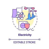 el koncept ikon. kärnenergianvändning abstrakt idé tunn linje illustration. uranatomer splittras. förnybar energiresurs. vektor isolerade kontur färgritning. redigerbar linje