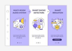 hemautomation produkter lila och vit onboarding mall. rökdetektorer. responsiv mobilwebbplats med linjära konceptikoner. webbsida genomgång 3-stegs skärmar. lato-fet, vanliga typsnitt som används vektor