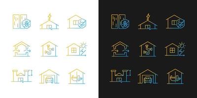 hembyggnadsstandarder gradientikoner inställda för mörkt och ljust läge. väderbeständighet. tunn linje kontur symboler bunt. isolerade vektor kontur illustrationer samling på svart och vitt