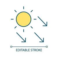 solstrålar rgb färgikon. solljus och strålglans. glöd och strålning. alternativ energikälla. isolerade vektor illustration. enkel fylld linjeteckning. redigerbar linje. arial teckensnitt som används