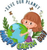 Happy Earth Day Banner mit einem Mädchen, das die Erdkugel hält vektor