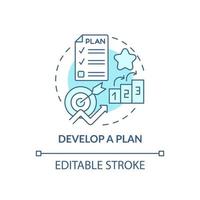 Symbol für das blaue Konzept des Plans entwickeln. effektives Management und Arbeitsoptimierung. Karriereaufstieg abstrakte Idee dünne Linie Illustration. Vektor isolierte Umrissfarbe Zeichnung. editierbarer Strich