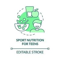 sport nutrition för tonåringar grönt koncept ikon. måltider för juniora idrottare abstrakt idé tunn linje illustration. isolerade konturritning. redigerbar linje. roboto-medium, otaliga pro-bold typsnitt som används vektor
