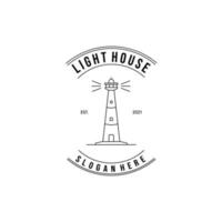 Leuchtturm-Logo-Vektor-Illustration-Design-Linie Kunst lineares Emblem-Symbol vektor