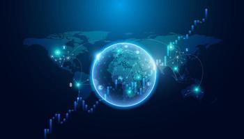 abstrakte Welt und Karte digitale Finanzen in der Online-Welt bestehen aus verschiedenen Arten von Währungen. und Geschäfte im Online-System tätigen