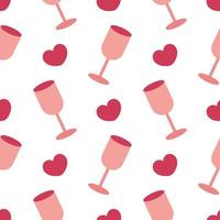 nahtlose Muster rosa Weinglas mit Herz vektor