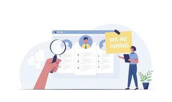 rekrytering och rekrytering med hr-chefer som söker ny jobbkandidat. vektor illustration