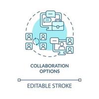 Kollaborationsoptionen türkisfarbenes Konzeptsymbol. E-Learning-Plattformen verfügen über eine abstrakte Idee mit dünnen Linien. isolierte Umrisszeichnung. editierbarer Strich. Roboto-Medium, unzählige pro-fette Schriftarten verwendet vektor