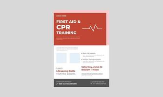 Flyer für cpr-training und erste hilfe, plakatbroschürenvorlage für erste-hilfe-trainingsdienste. Flyer-Vorlage für Cpr-Schulungen. vektor