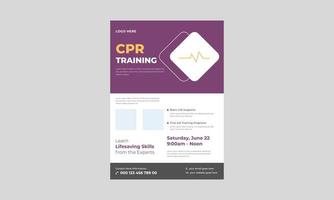 Flyer für cpr-training und erste hilfe, plakatbroschürenvorlage für erste-hilfe-trainingsdienste. Flyer-Vorlage für Cpr-Schulungen. vektor