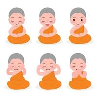 söt ung buddhistisk munk meditationsövning för vesak dag samling eps10 vektorillustration vektor