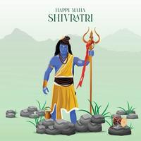 grußkarte mit lingam und blumenschmuck für maha shivratri, ein hinduistisches fest, das von shiva lord gefeiert wird. Vektor-Illustration. vektor