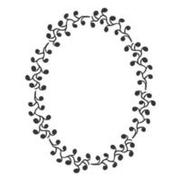 eleganter ovaler Blumenrahmen, Randsilhouette im handgezeichneten Doodle-Stil einzeln auf weißem Hintergrund. Kranzdekoration, zarte ClipArt. Vektor-Illustration vektor