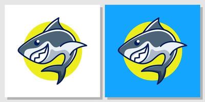 illustration tecknad haj söt maskot fisk hav karaktär vilda djur kul glad lekfull logotyp design vektor