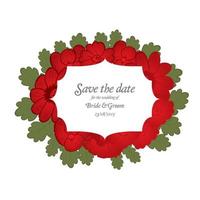 spara datum bröllop inbjudningskort mall med röda blommor. vektor