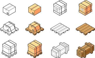isometrisk vektor av låda packning trä packning pall