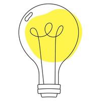 gelbe glühbirne im einfachen stil der strichzeichnungen. gutes Ideensymbol. gute Entscheidung finden. Entscheidungsgegenstand. Lampe im flachen modernen Stil. Innovation, Inspirationskonzept. vektor
