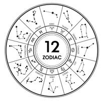 Die 12 Sternzeichen Sternbilder. Abbildung Vektor auf weißem Hintergrund. Drucken