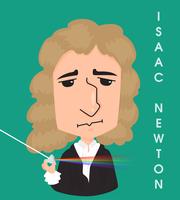 Herr Isaac Newton. der die Schwerkraft der Erde und die Lichtbrechung durch die Linse entdeckte. vektor