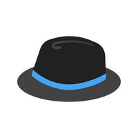 flache Artdesign-Vektorillustration des männlichen Hutes des Vaters lokalisiert auf weißem Hintergrund. schwarzer Hut mit blauem Band Vintage Herrenbekleidung Accessoires. vektor
