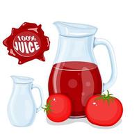 plastflaska med röd körsbärsjuice och ett glas juice eller lemonad. platt webbikon. vektor illustration