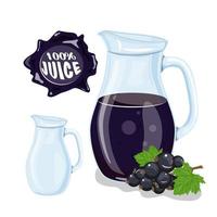 glaskanna med naturlig juice. mogen vinbär. juice ram. vektor illustration.