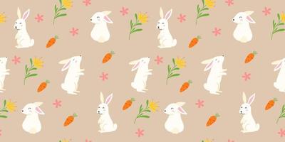 frohes ostern nahtloses muster. schöne handgezeichnete hasen, eier, blumen und süßes element für banner, tapeten oder verpackung. Vektor-Illustration vektor