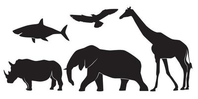 Silhouette Tier Elefant Giraffe Nashorn Hai Adler Vektor eps frei bearbeitbares Set
