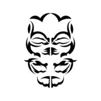 maori mask. infödda polynesier och hawaiians tiki illustration i svart och vitt. isolerad på vit bakgrund. platt stil. vektor illustration.