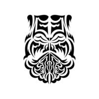 schwarz-weiße Tiki-Maske. einheimische polynesier und hawaiianer tiki illustration in schwarz und weiß. isoliert auf weißem Hintergrund. flacher Stil. Vektor. vektor