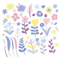 Frühlingsblumen gesetzt. Pastellfarben im Doodle-Stil. vektor