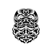 svart och vit tiki mask. traditionellt dekormönster från polynesien och hawaii. isolerad på vit bakgrund. redo tatuering mall. vektor illustration.