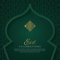 eid mubarak islamischer bogen grüner und goldener luxuszierhintergrund mit islamischem muster vektor