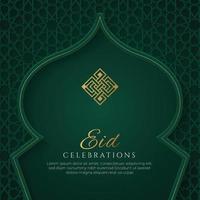 eid mubarak islamisk båge grön och gyllene lyx dekorativ bakgrund med islamiskt mönster vektor