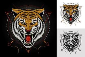 Logo Tiger Vektor. Tigerkopf Illustration. Design für T-Shirt, Maskottchen, Logo-Team, Sport, Metalldruck, Wandkunst, Aufkleber vektor