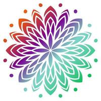 färgglada gradient blomma mandala. handritad dekorativt element. dekorativa runda doodle blommiga element isolerad på vit bakgrund. vektor