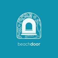 Strandtür-Logo für Resort. Tür und Korallenlogo. Luxus-Sommer-Logo-Vorlagenvektor. vektor