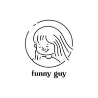 Potrait Funny Guy Logo-Vorlage für Friseursalon mit Oneline-Stil. vektor